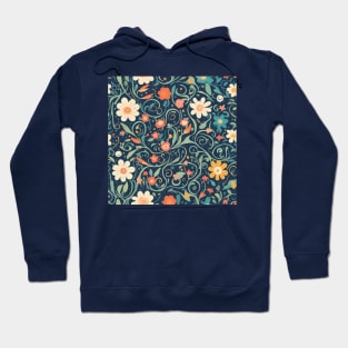 Serene Blooms: A Floral Symphony on Blue Hoodie